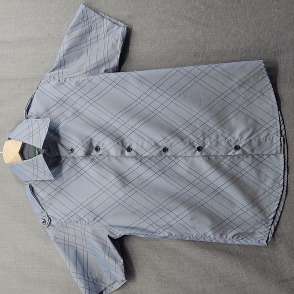 Lacoste Button Down Short Sleeve Gray W/Thin Stri… - image 1